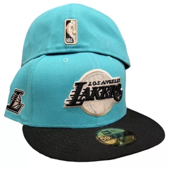 New Era Los Angeles Lakers hat cap 59/fifty Fresh Mint / Teal Black Classic Logo - Picture 2 of 5
